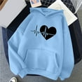 thumbnail image 2 of pstuiky Women's Hoodie, Women Heart Printed Hoodie Long Sleeve Jumper Hoodie Sweatshirt Top Hoodie Drawstring with Pocket Leisure Sky Blue XL, 2 of 4