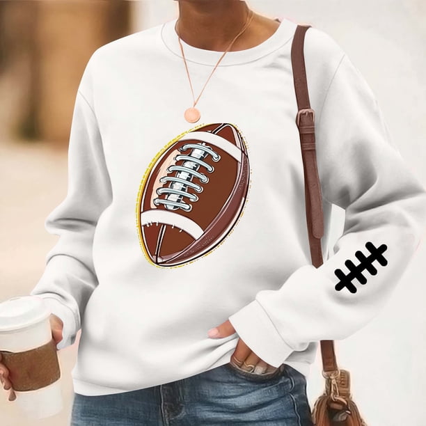 TaTaai Women Baseball Print Crew Neck Long Sleeve Drop Shoulder Top Hoodie Ladies Spring Autumn Daily Commute Street Wear Soft Comfortable No Fading Machine Washable Stylish Top Gift
