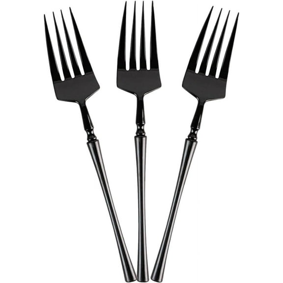 EcoQuality Black Disposable Plastic Salad Forks - Heavy Weight Plastic Black Cutlery, Disposable Utensils, Silverware Perfect for Wedding, Birthday, Event Planning, Baby Shower, Anniversaries (32)