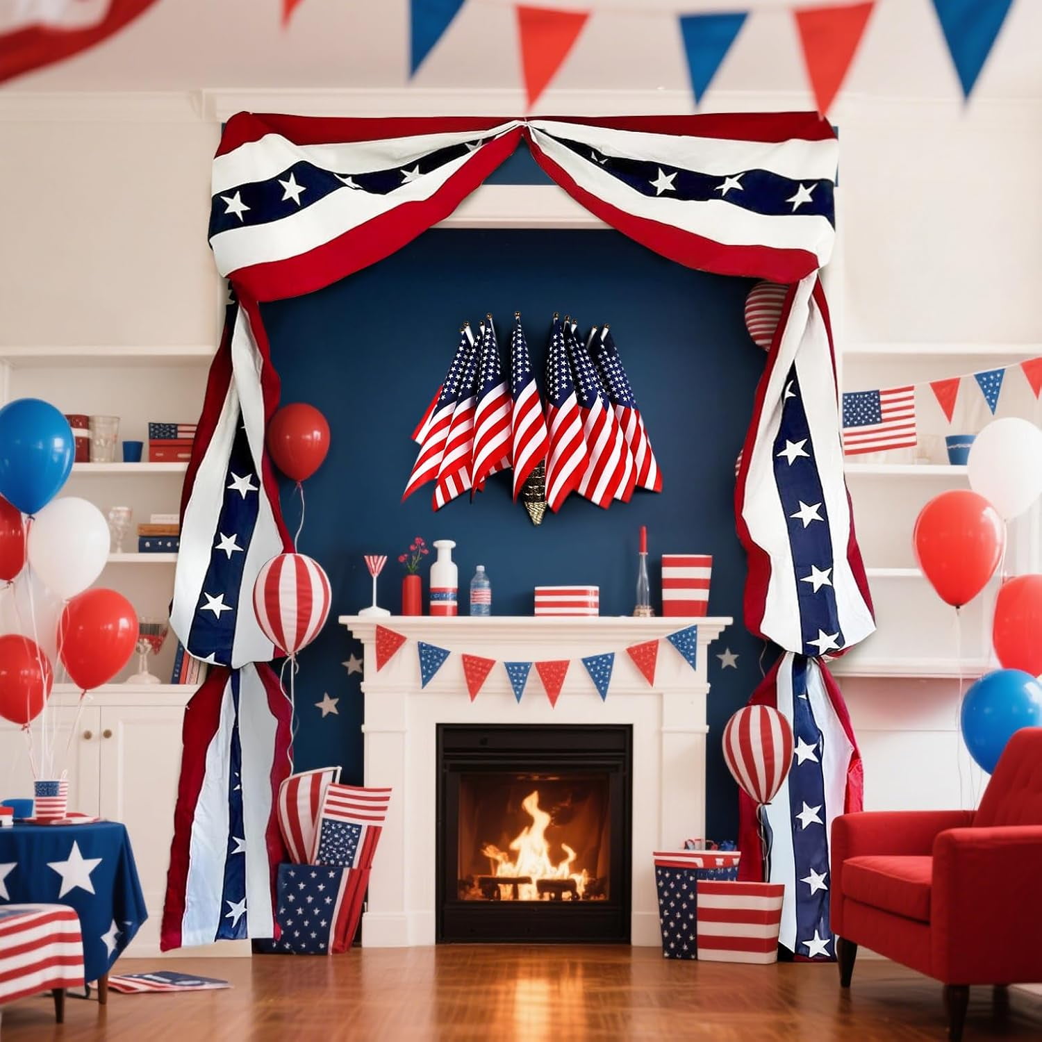 VZQI Patriotic Door Decorations Set, American Flag Bunting with Stars, Front Door Display for 4th of July