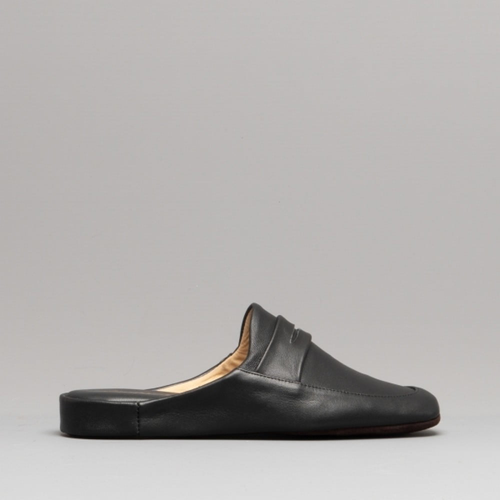 Cincasa Menorca ARAMIS Mens Luxury Leather Slip On Comfort Mule Slippers Black