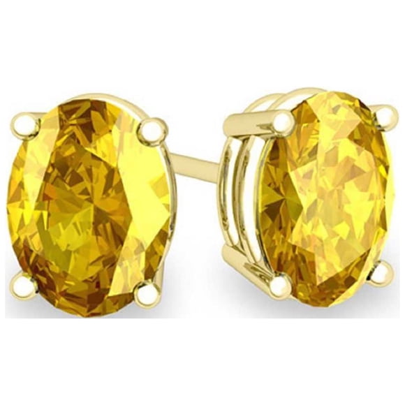 Paris Jewelry 10k Yellow Gold 4 Carat Round Created Yellow Sapphire Stud Earrings Plated