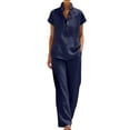 thumbnail image 2 of Idoravan womens 2 piece sets casual sets Women Linen Two Piece Set Short Sleeve Stand Collar Shirt And Wide Leg Pants Casual Summer Outfit, 2 of 8