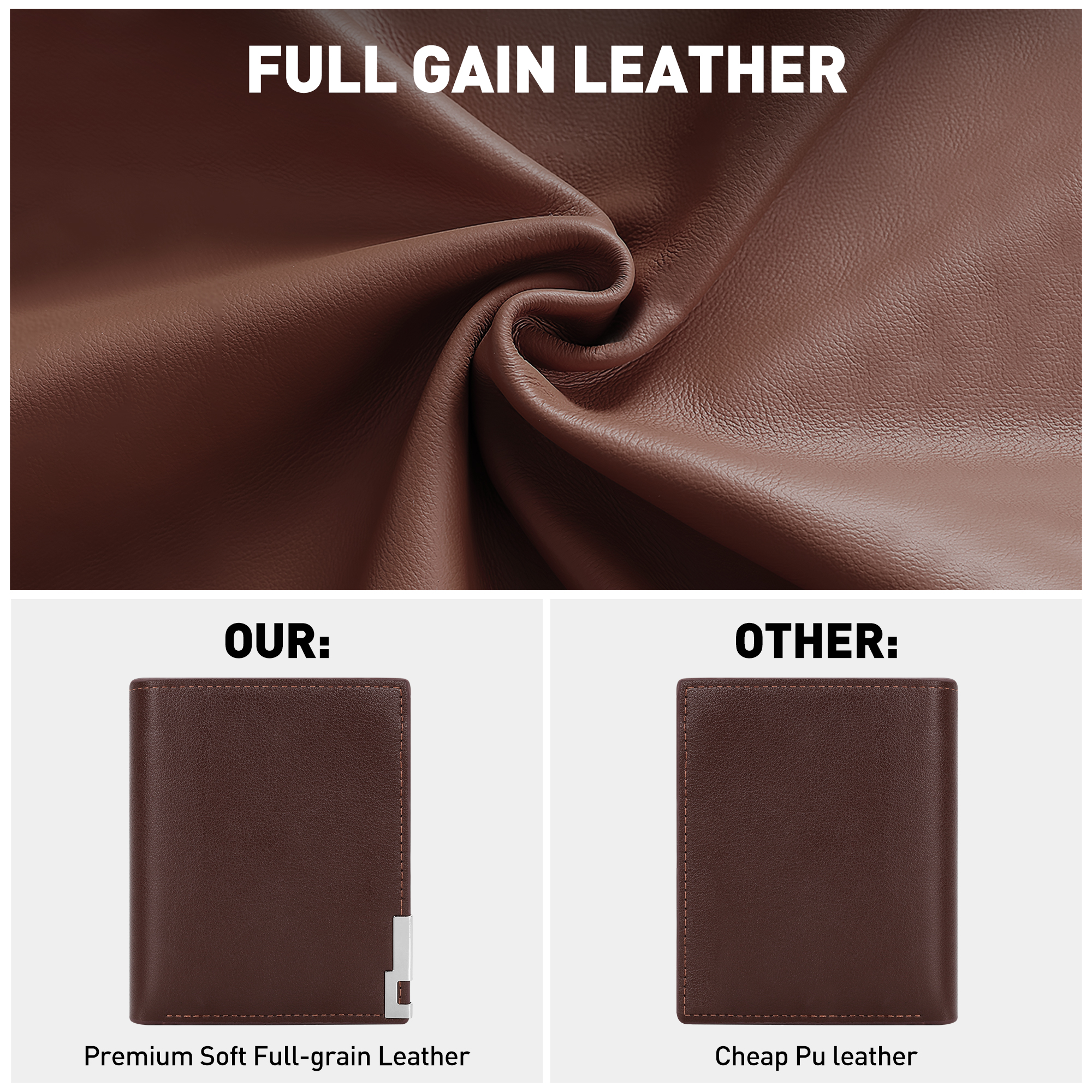 Cshidworld Men's Full Grain Leather Bifold Wallet with RFID Blocking, Brown photo 4