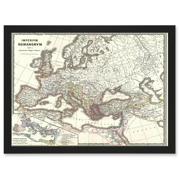 1865 Spruner Map The Roman Empire Under Constantine A4 Artwork Framed Wall Art Print