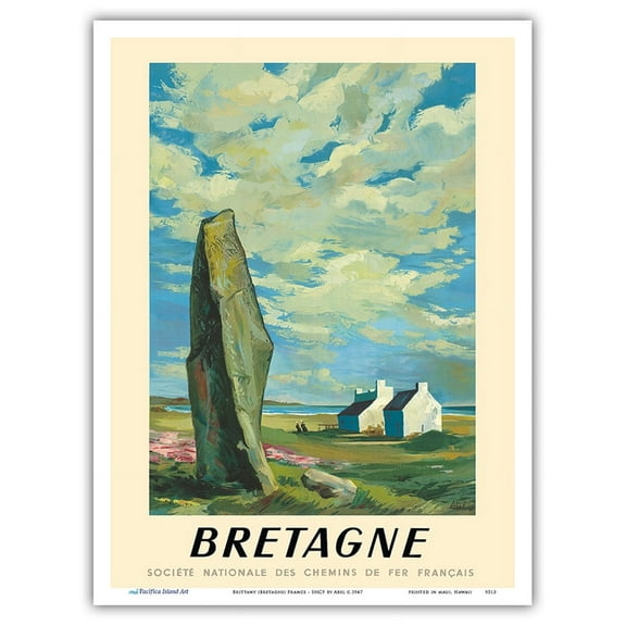 Brittany (Bretagne) - Northwest France - French National Railways (SNCF) - Vintage Railroad Travel Poster by Abel c.1947 - Master Art Print (Unframed) 9in x 12in