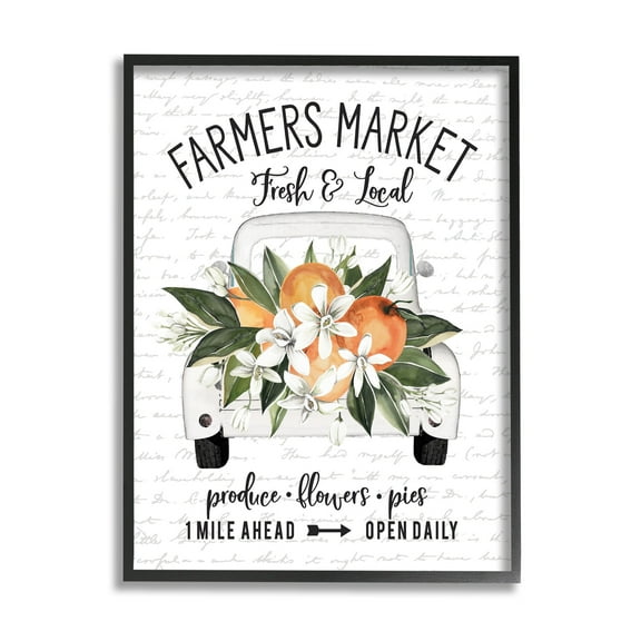 Stupell Industries Farmers Market Orange Blossom Truckload Rustic Sign Graphic Art Black Framed Art Print Wall Art, Design by Lettered and Lined