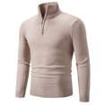 thumbnail image 3 of Suéter ajustado de moda de otoño e invierno para hombre, suéter de camisa de fondo de cadena medio abierta de color sólido, 3 of 6