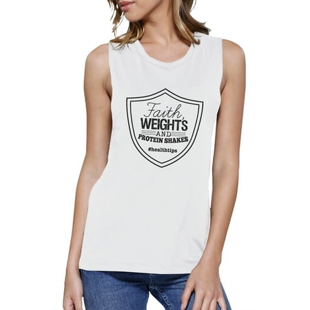 Faith Weights Womens White Cute Fitness Tank Top Muscle Shirt