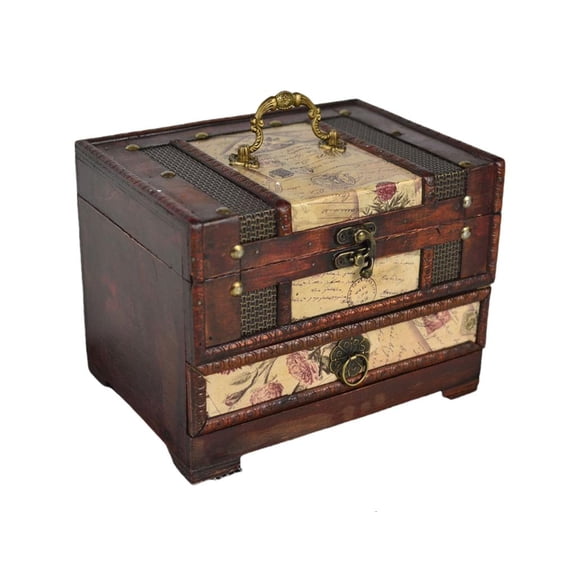Chinese Style Wooden Jewelry Organizer with Mirror Large Capacity Storage Box for Rings and Earrings Necklace Holder