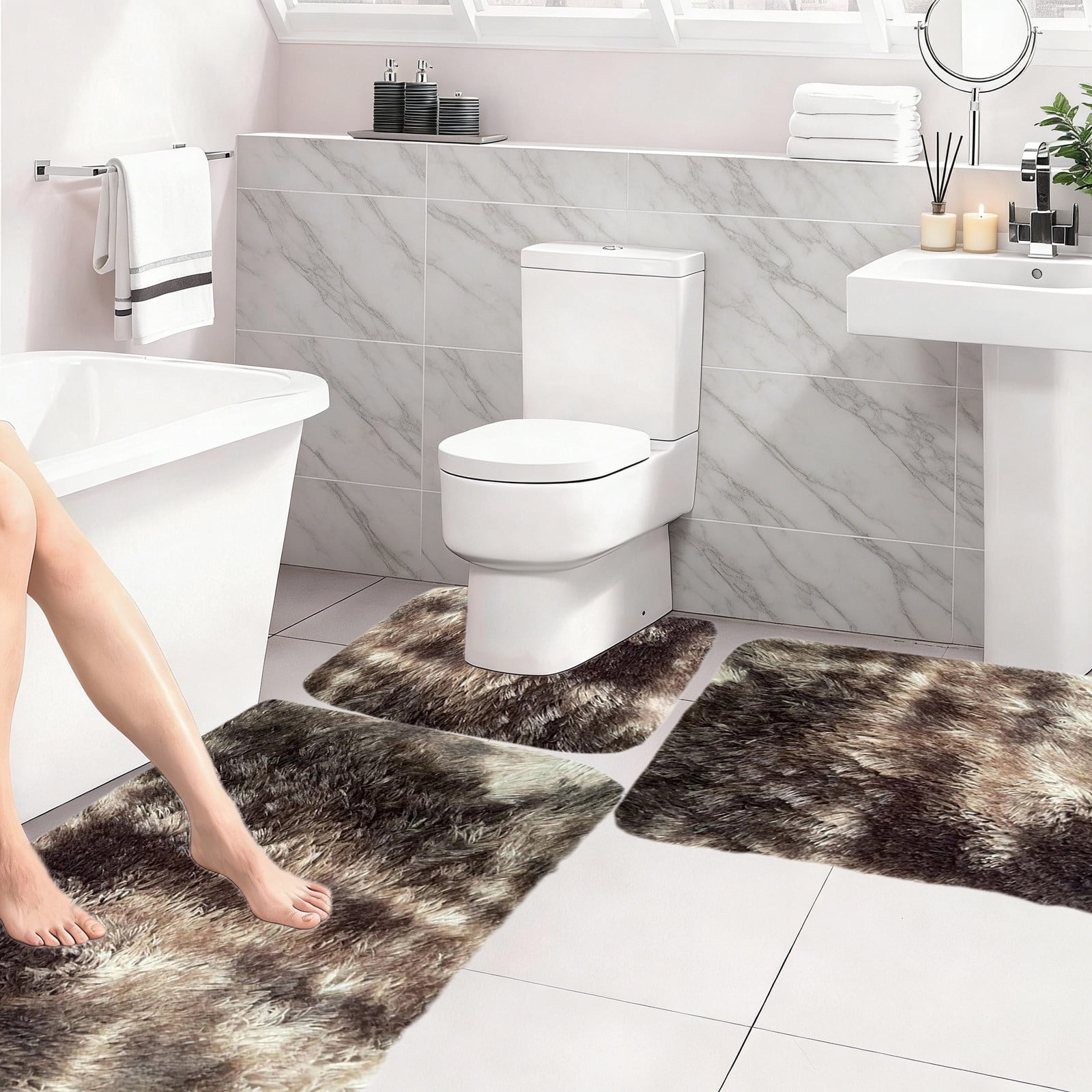 Mixed Color Bath Mats Set, 3-Piece Non-Slip Bathroom Rug Set, Soft Water Absorbent Velvet Fleece, Comfortable for Feet, Machine Washable, Easy to Dry, Perfect for Bathroom, Toilet