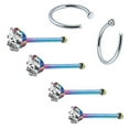 thumbnail image 1 of BodyJ4You 6PCS Nose Rings Studs Hoop 20G Stainless Steel Rainbow Bone Pin Body Piercing Jewelry (0.8mm), 1 of 6