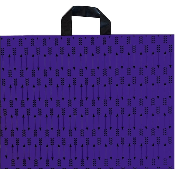 InfinitePack Large Black Arrows Purple 20"x15"(60pcs) Thank You Merchandise Bag with Loop Handle, Boutique Bag with 3" Bottom Gusset, Glossy Bag for Grocery, Shopping, Business, Clothing, Trade Shows