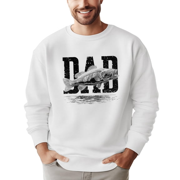 Dad Fish Sweatshirt Cozy Distressed Fishing Pullover for Father Gift for Fisherman White Sweatshirt Adult Small