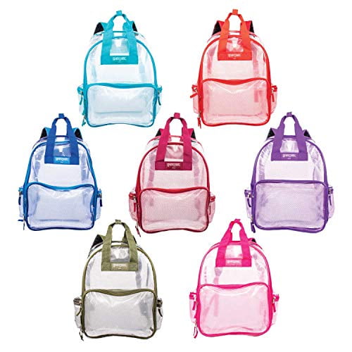 24 Pack 18" Clear Bulk Backpacks with Mesh Interior in 7 Assorted