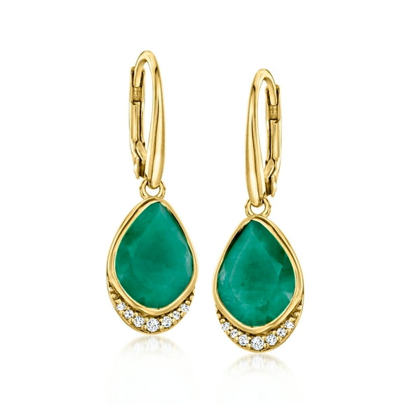 Ross-Simons 5.75 ct. t.w. Emerald and .10 ct. t.w. White Topaz Drop Earrings in 18kt Gold Over Sterling, Women's, Adult