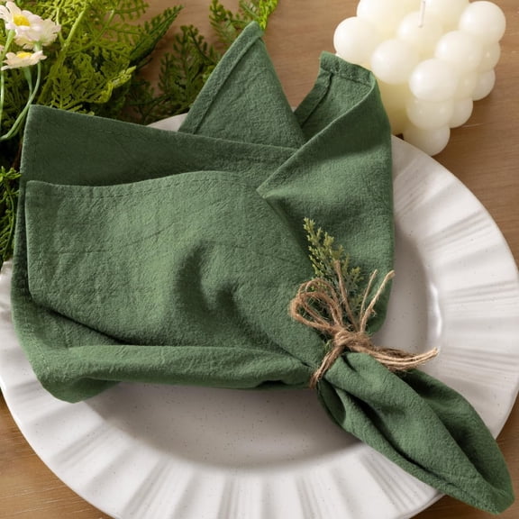 Season Time 17"x17" Washable Reusable Wrinkle-Free Farmhouse French Solid Print Linen Cotton Cloth Napkins 4 Count