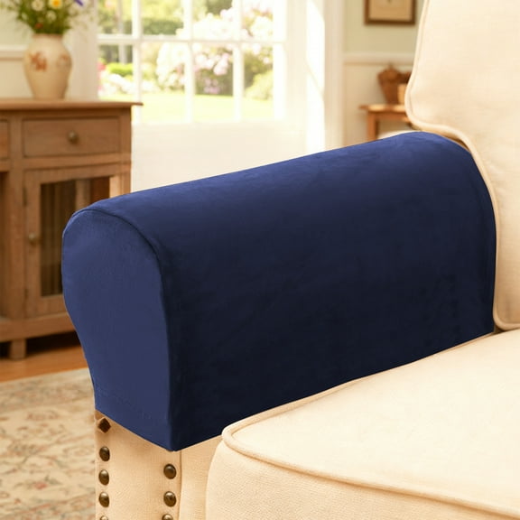 2PCs Elastic Sofa Armrest Covers, Thickened Stain-Resistant Fabric Slipcovers, Uncomplicated Solid Color Home Furniture Protector,Stretch Fit for Curved, Square, Wide Armrests, Machine Washable