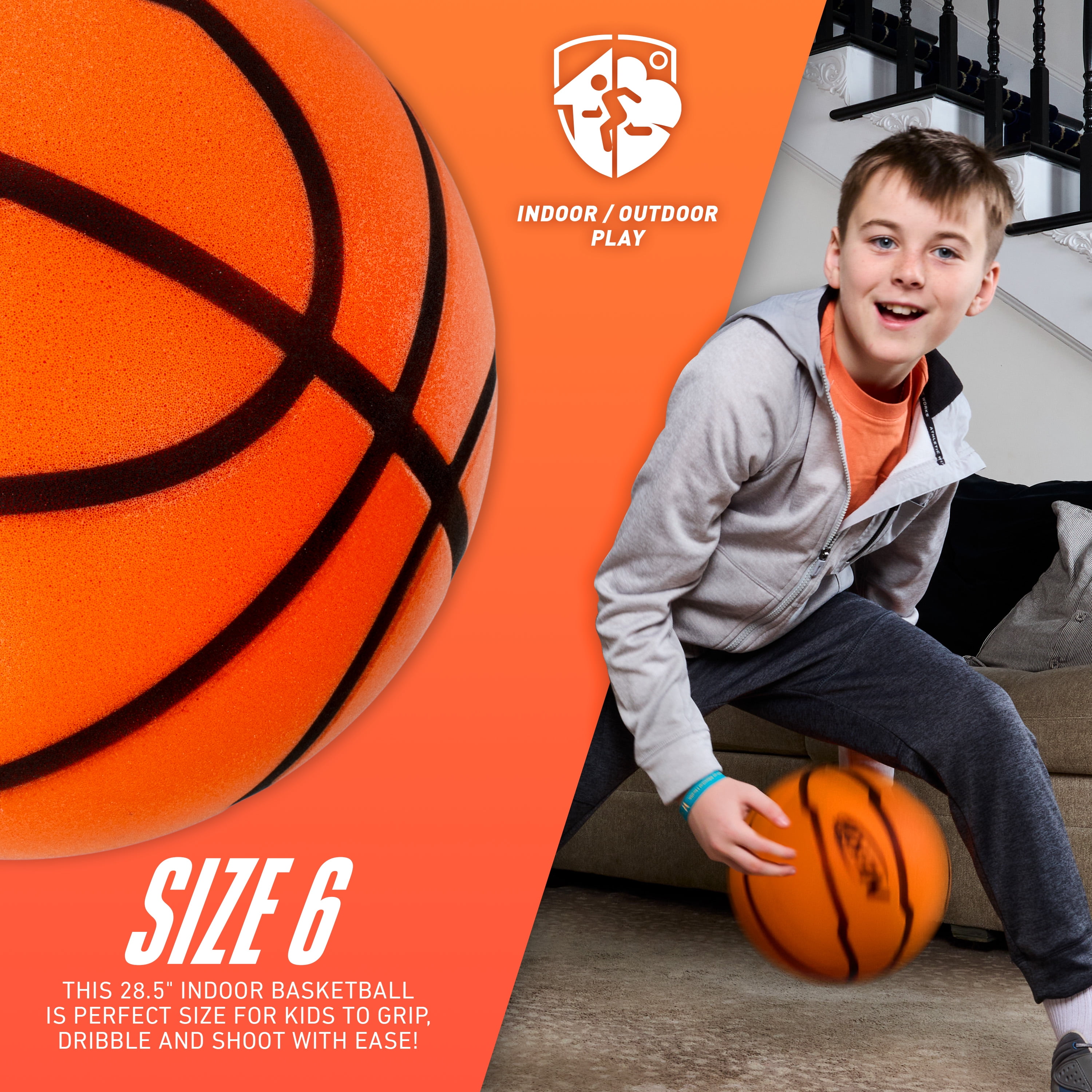 NERF Quietcourt Silent Foam Basketball - Quiet Ball for Indoor Dribbling Practice + Drills - 28.5" inch Kids + Youth Basketball - Never Goes Flat Foam