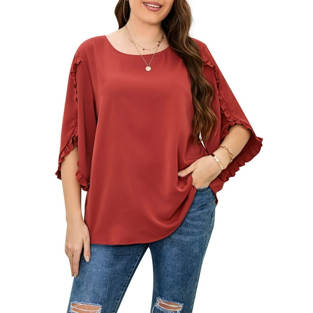 Womens plus size red cheap tops