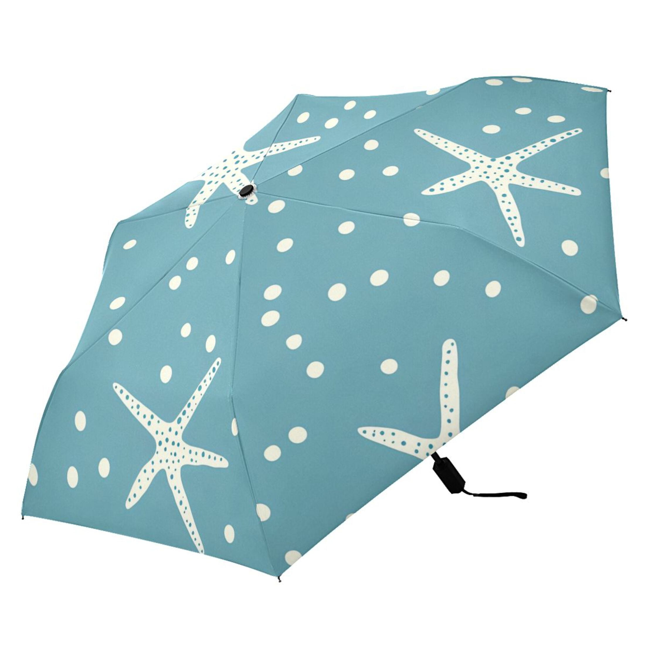 ALAZA Starfish Polka Dot UPF 50+ Compact Folding Umbrella for Rain Travel Umbrella Packable