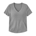 thumbnail image 6 of Naotn Summer Ribbed Tops for Women Fashion Casual V Neck Short Sleeve Shirts Trendy Holiday Tunic Blouses, 6 of 7
