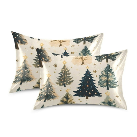 Yayeee Pillowcase Standard Size Set of 2 Satin Wrinkle Resistant Pillow Case, Beige Christmas Trees