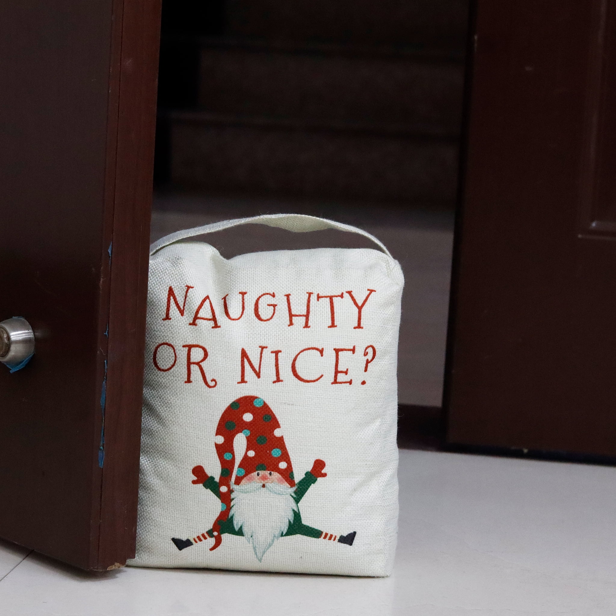 Parisloft Christmas Fabric Door Stop with Handle - Naughty or Nice, Christmas Decor