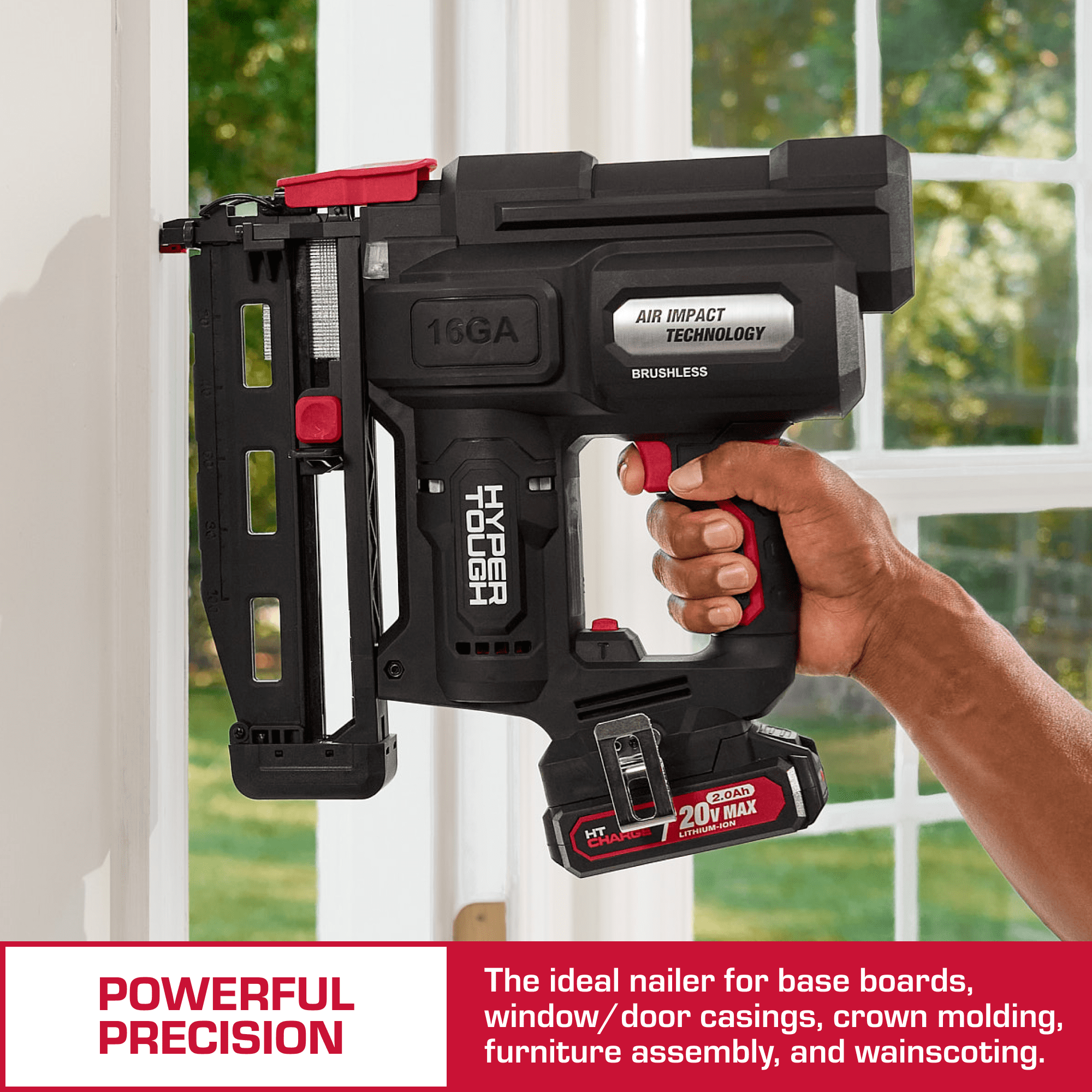 Hyper Tough 20V Brushless Cordless 16-Gauge Finish Nailer Kit with Lithium-Ion Battery