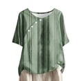 thumbnail image 2 of Yuwull Going Out Tops For Women Tops For Women Trendy Women Plus Size Striped Printed Blouse Short Sleeve Faux Cotton Linen Round Neck Blouse Shirt, 2 of 5