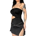 thumbnail image 4 of Lucakuins, minifalda para mujer, urdimbre con hombros descubiertos, Color sólido, cintura recortada, sin mangas, vestido Bandeau con cadena para fiesta Lucakuins  moda, 4 of 9