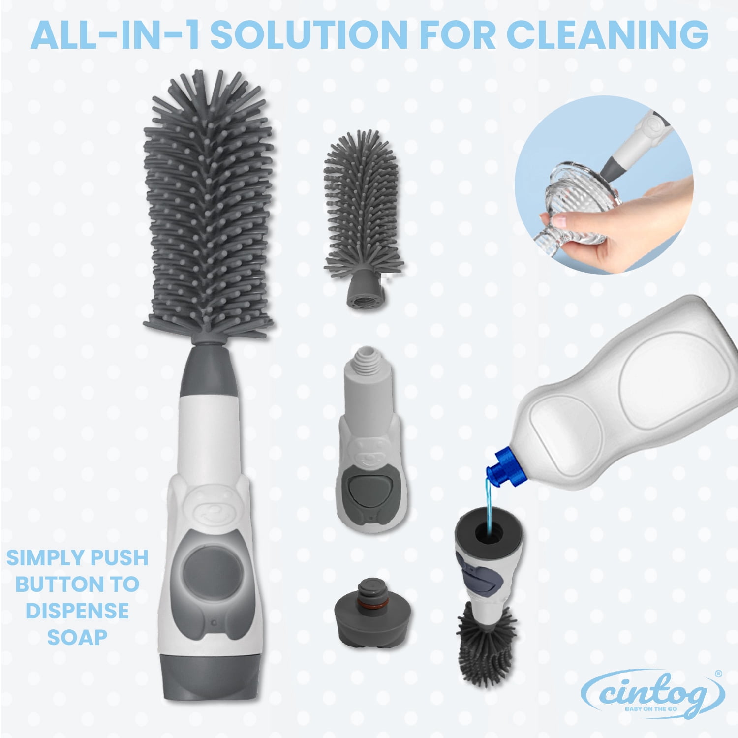 Cintog Collapsible Anti-Colic Baby Bottle/Soap Dispensing Brush Combo, Silicone, 2 Pack, 6 fl oz