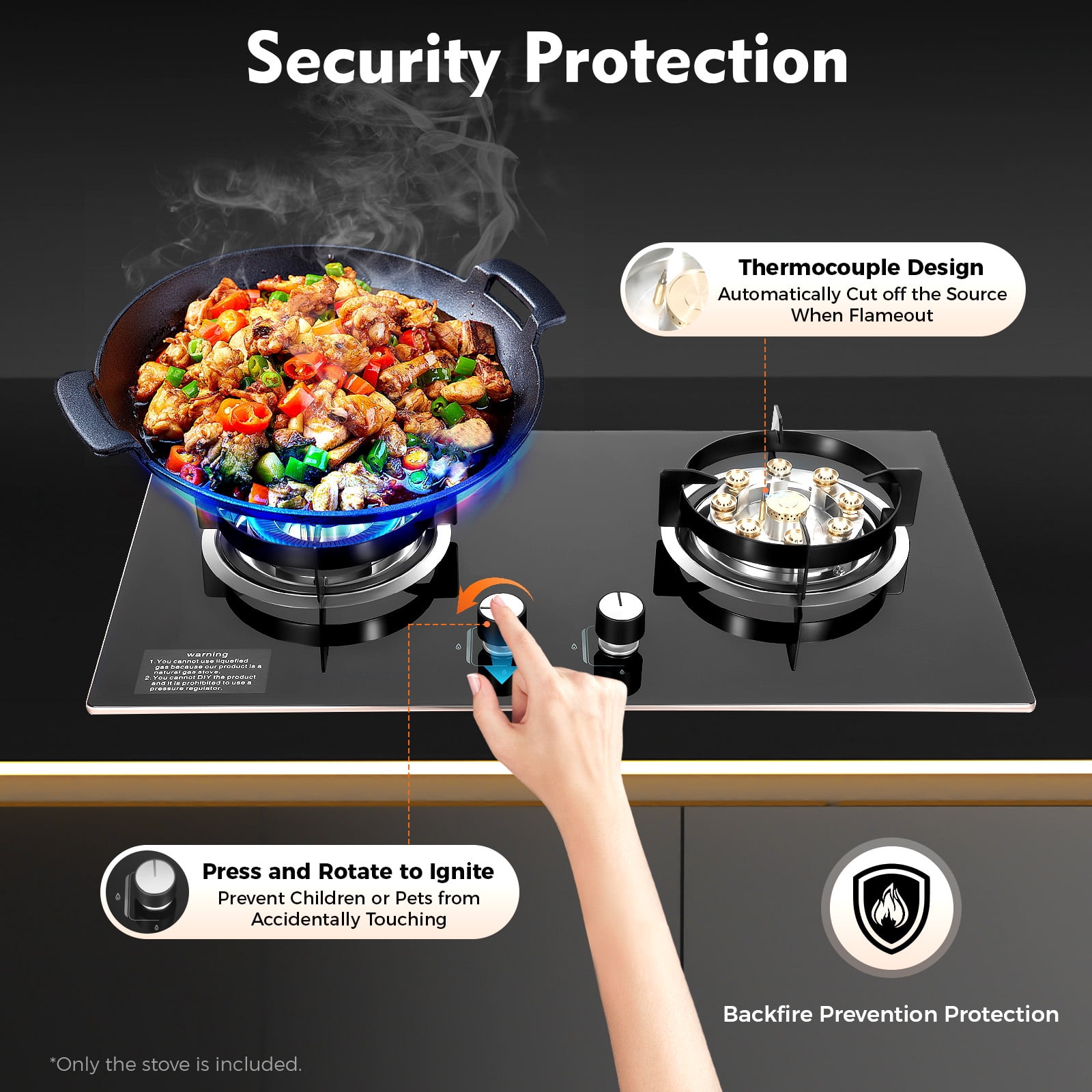 73*41*17cm 2 Grade Black Kitchen Natural Gas Cooker Countertop/Embedded Gas Cooktop Stove Top