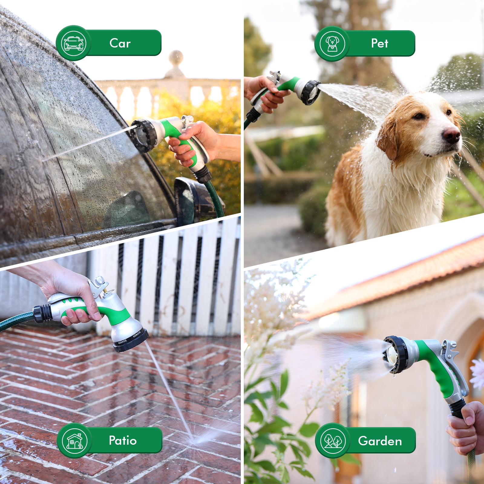 Restmo Water Hose Nozzle with Removable Spray Disc, Heavy Duty Garden Hose Nozzle with 6 Spray Patterns, High Pressure Hand Sprayer for Watering Plants, Washing Cars & Pets, Rear Trigger