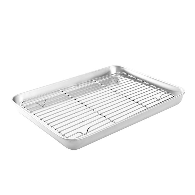 Zhuge Bandeja para hornear con rejilla para enfriar Bandeja para hornear de acero inoxidable Bandeja para galletas, Fácil de limpiar - 12,5 x 9,7 x 1,18 pulgadas