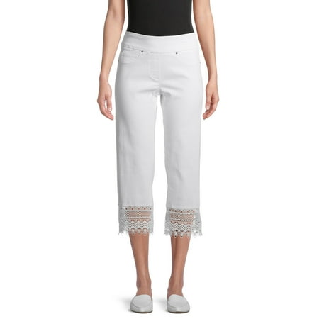 The Pioneer Woman Pull-On Lace Hem Capri Jeans, Womens