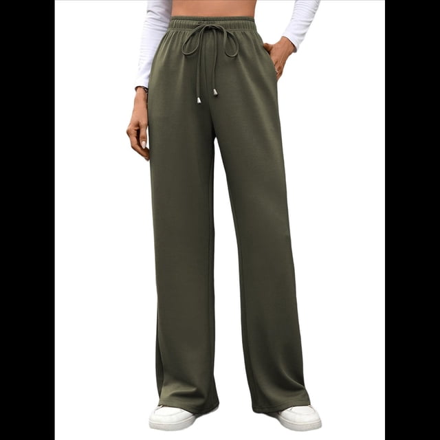 Pantalones Deportivos Casuales para Mujer, de Pierna , Holgados, con Cordón Ajustable, Cintura Alta, Elásticos y Bolsillos. Verde XL