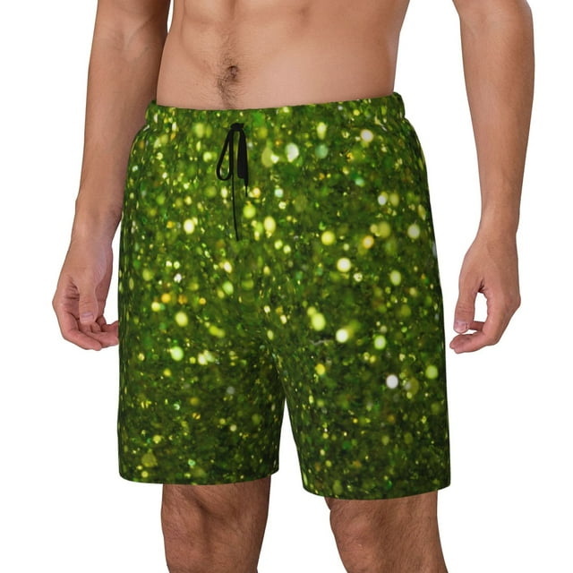 Fotbe Green Glitter Sparkle Traje de Baño para Hombre – Shorts de Natación de Secado Rápido con Forro y Bolsillos-Small