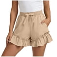 thumbnail image 2 of JUSLIO Ladies Shorts,Elastic Waist with Pockets High Waist Mid-Length Shorts,Ruffle,Khaki,Size L, 2 of 7