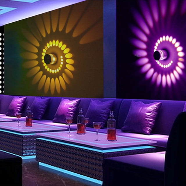 Lámpara de pared LED RGB de 3 W con orificio en espiral, iluminación luminosa con controlador para decoración de bares, restaurantes y karaokes