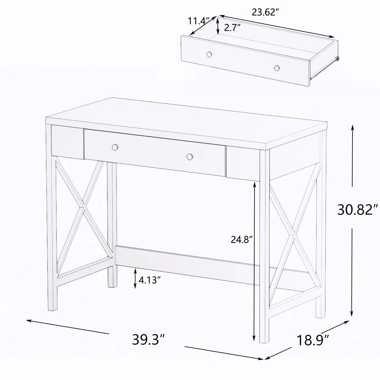 Resenkos Modern Accent Makeup Vanity Dressing Table with Storage Drawer, Study Writing Desk for Home Office, Grey