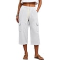 thumbnail image 3 of BUIGTTKLOP Cargo Capri Pants for Women Drawstring High Waisted Outdoor Hiking Pants Straight Wide Leg Lounge Capris, 3 of 8
