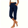 thumbnail image 3 of Capri Leggings for Women Stretch Pants Mid Straight Leg Cropped Trousers With Pockets Split Hem Casual Work Dress Pants XXL, 3 of 9