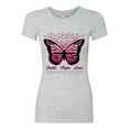 thumbnail image 2 of Wild Bobby Faith Hope Love Butterfly Ribbons Breast Cancer Awareness Women Slim Fit Junior Tee, Heather Grey, Medium, 2 of 6