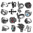 thumbnail image 3 of Juego de 15 anillos vintage con forma de calavera y serpiente, con apertura ajustable, de aleación, para mujeres y hombres, 3 of 13