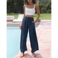 thumbnail image 3 of Women's Wide Leg Cotton Linen Pants High Waist Adjustable Tie Knot Lounge Trousers, 3 of 7