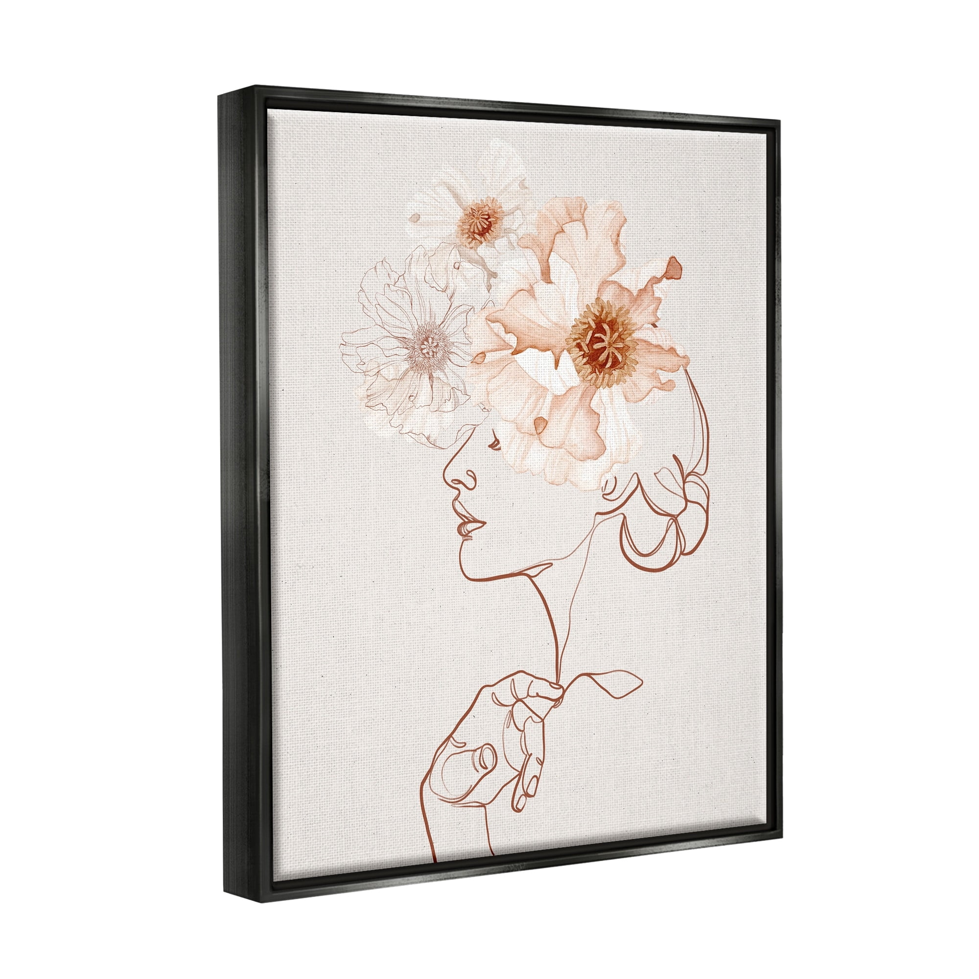 Stupell Industries Delicate Pink Flower Blossoms Woman Line Drawing Jet Black Framed Floating Canvas Wall Art, 16x20, by Ros Ruseva