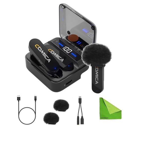comica Vimo S-MI 2.4G Dual-Channel Mini Wireless Lavalier Microphone with Charging Case Dual Transmitter & 1 Receiver Lapel Mic for Interviewing,Live Streaming and Vlogging-Black
