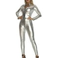 thumbnail image 6 of Tao Tao Womens Latex Catsuit Patent Leather Bodysuit Metallic Jumpsuit Party Clubwear Skinny Stretch Outfits Silver L, 6 of 6
