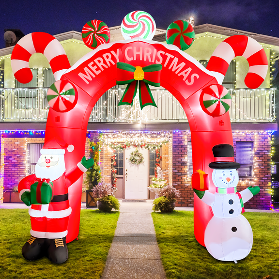 10.8 FT Christmas Archway Inflatable with Built-in LED Lights, Blow up Christmas Inflatables Arch with Santa Snowman for Garden Patio Lawn Holiday Party Xmas
